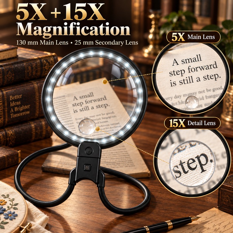 5X/15X Neck Magnifier for Reading & Crafts – Rechargeable 36