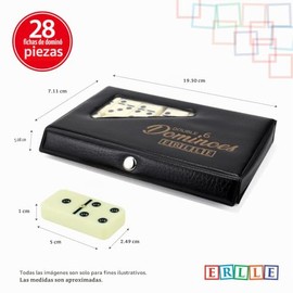 ERLLE Juego de Dominó Doble 6 con 28 Fichas, Dominó Clásico con Remache Metálico y Estuche de Vinilo, Juego de Mesa Portátil para Adultos y Niños, 2 a