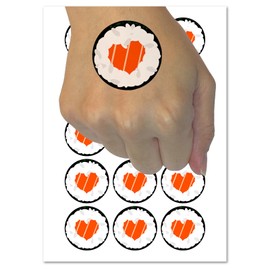 Sushi Roll Heart Center Temporary Tattoo Water Resistant Fake Body Art Set Collection - 54 1" Tattoos (1 Sheet)