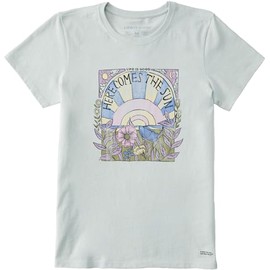 Life is Good. Women's Here Comes The Sun Hippie Short Sleeve Tee, Fog Gray (US, Alpha, Medium, Regular, Regular, Fog Gray)