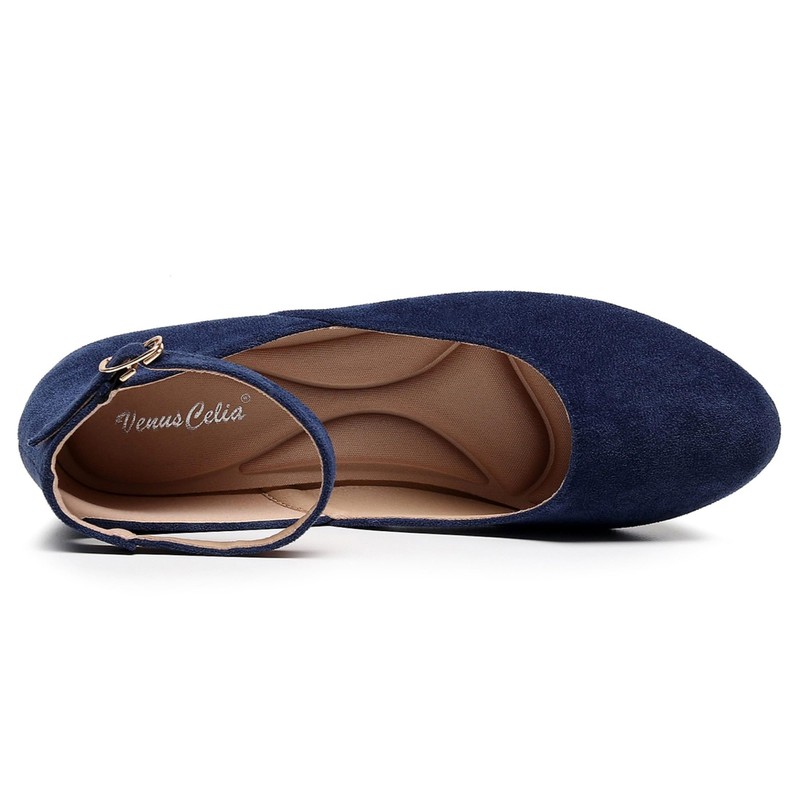 VenusCelia Zapato plano Serenity Strap para mujer, Azul Marino Gamuza,