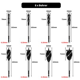 8-Piece Professional Wood Drill Bit Set, Wood Drill Bit Set, Auger Drill Bit Self-Feed Steel Auger Drill Bit Including 10 mm, 16 mm, 18 mm, 20 mm, 22 mm, 25 mm, 32 mm, 35 mm for Woodworking