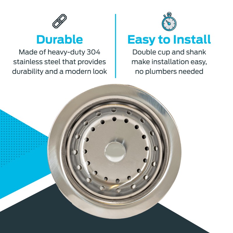 EZ-FLO Double Cup Kitchen Sink Strainer Drain Assembly, 3-1/2 to