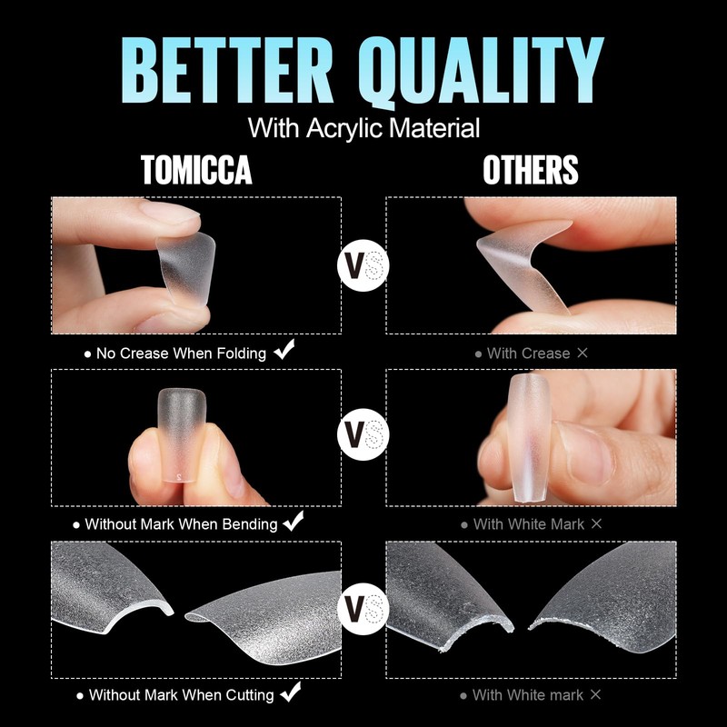 TOMICCA Short Square Nail Tips with Nail Glue Set, Nail