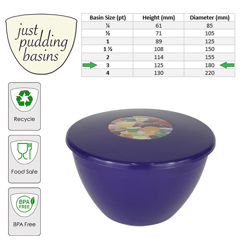 Pudding Basin and Lid Pack of 3 Plastic Pudding Basins