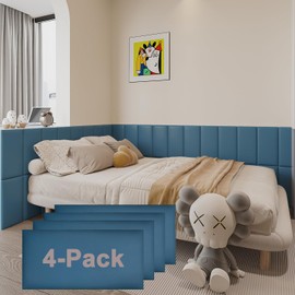 3D Anti-Collision Wall Padding for Kids Self-Adhesive 4PCS Blue headboard Panels for Wall Peel and Stick headboard