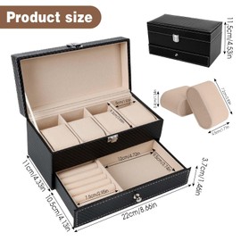 TOTSUN Watch Box, 4 Slots Watch Case Leather Watch Storage Box, Watch Box for Men with Watch Holder for Jewelry Bracelets Necklaces Rings, Double-layer