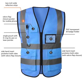 Hi Vis Vests for Women Men High Visibility Reflective Safety Security Vest with Pockets Zipper Front Meets ANSI/ISEA Standards(Medium,Blue(cloth))