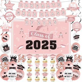 Pink Graduation Decorations 2025 Grad Party Decorations 2025 Congrats Grad Banner Class of 2025 Banner Class of 2025 Decora Graduation