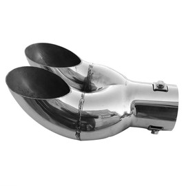 Double Exhaust Trim Tailpipe Exhaust Stainless Steel Sport Round Sport Exhaust Universal Chrome Tuning Double Trim Silencer Rustproof AutoHobby