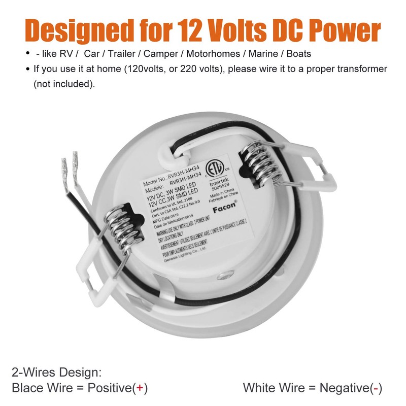 Facon 3 Inch LED RV Puck Light Full Aluminum Recessed
