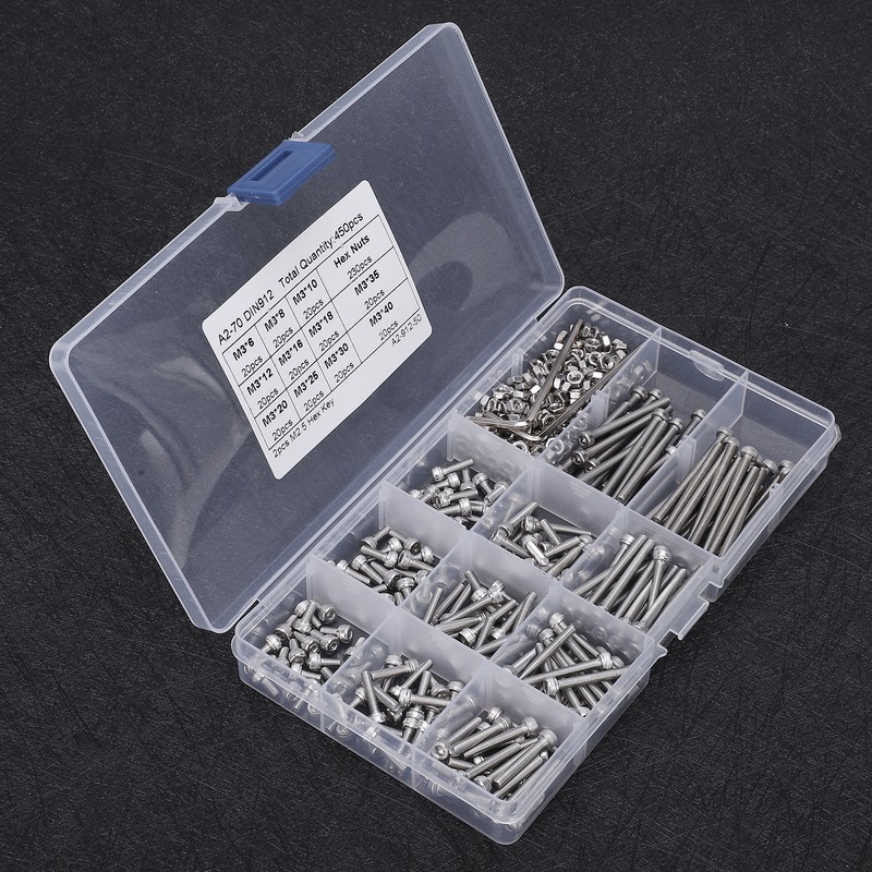 450pcs M3 Stainless Steel Cup Head Hex Socket Screw with