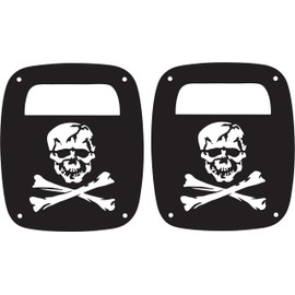 JeepTails Skull and Bones Jolly Roger Tail lamp Light Covers Compatible with Jeep Wrangler YJ and TJ Black Set of 2