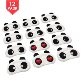 Paquete de 12 máscaras para dormir Panda con ojos vendados con correa elástica para siesta