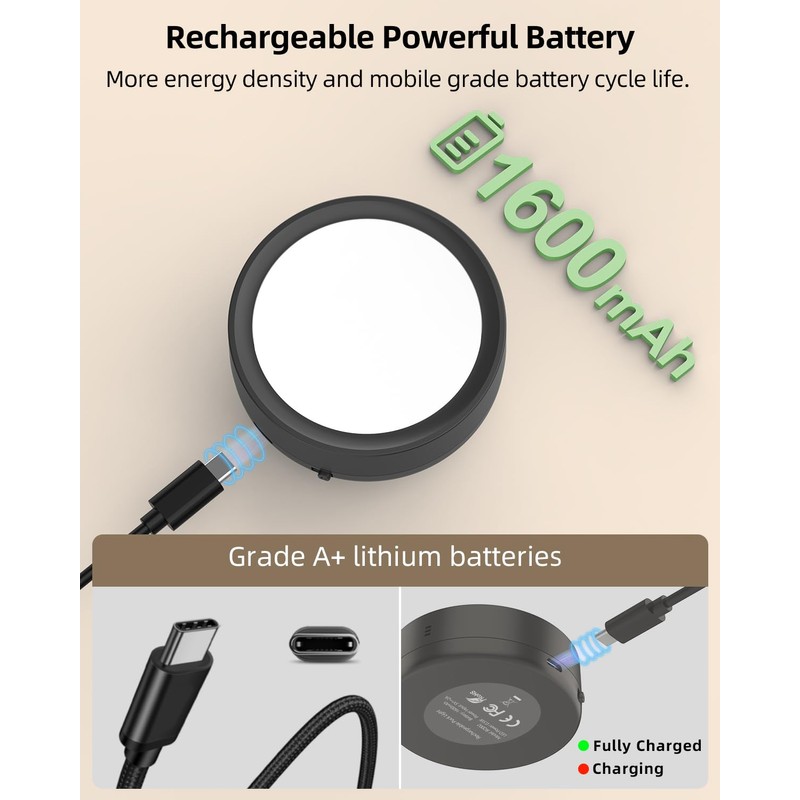 Rechargeable Puck Lights with Remote Control, Black Battery Powered Push