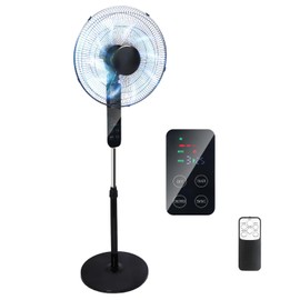 Aottop 16" Pedestal Fan with LED Display & Thermometer - Standing Fan for Bedroom, Living Room, Office, with Remote Control, 3 Speeds, 3 Wind Modes, 8H Timer, Adjustable Height, Tilt Head, 65W, Black