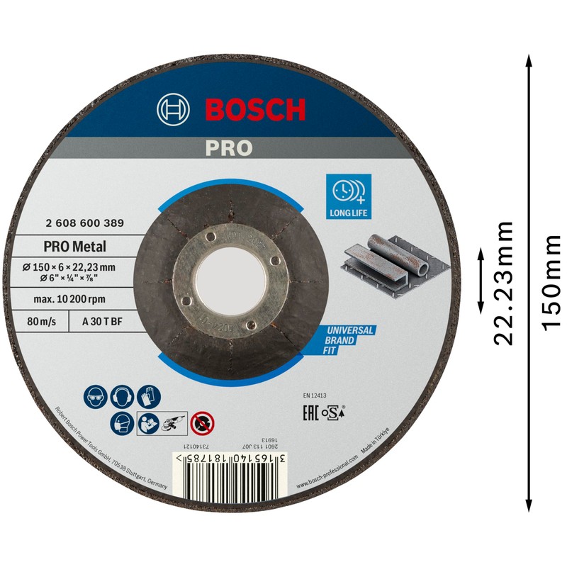 Bosch 2608600389 Grinding Disc for Steel, Black, 150 x 6