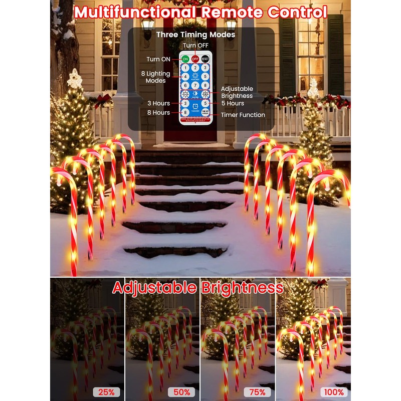 Upgraded 24 Pack Candy Cane Solar Lights Outdoor Waterproof, Rechargeable