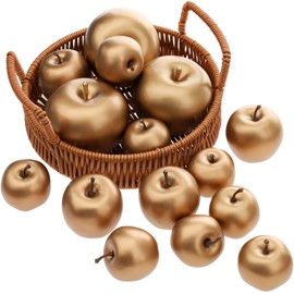 Gresorth 15 PCS Artificial Golden Apple Decoration Fake Fruit Model Lifelike Vegetable Display Simulation Home Set for Cabinet Christmas Table