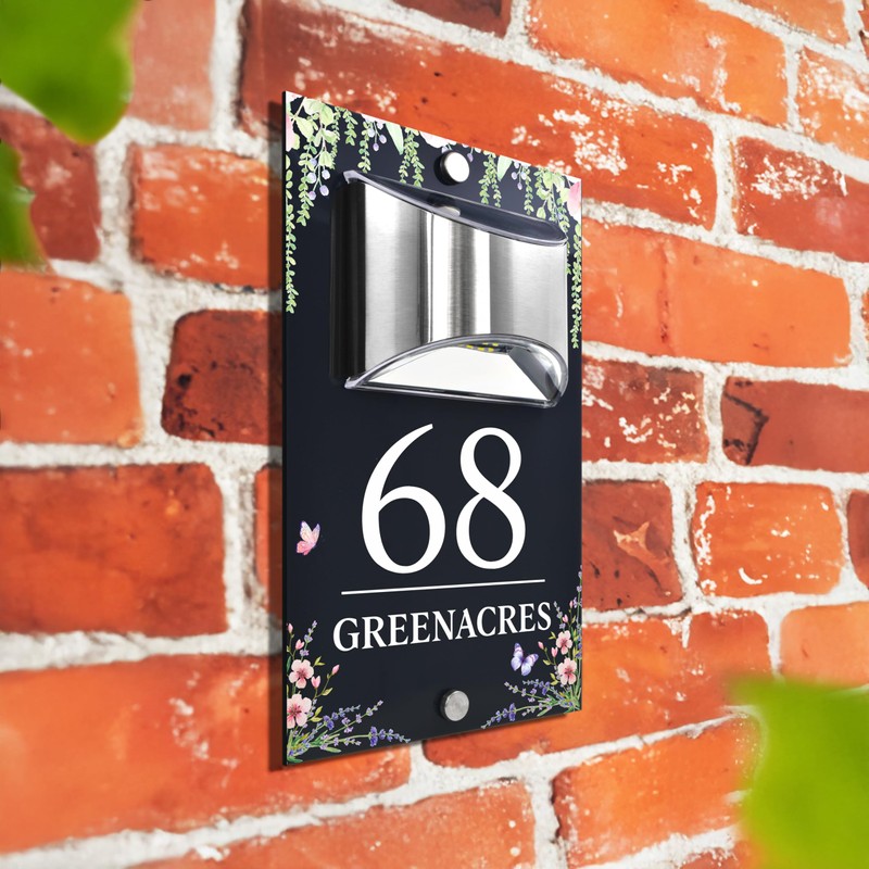 Custom Signs Solar Illuminated Modern Anthracite Grey House Number Sign