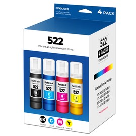 PFXNJDEQ 522 Ink Refill Bottles ET-2800 ET-4800 ET-2400 Ink Refill Compatible with 522 Ink Refill Bottles 4-Pack Eco Tank, for ET-2800 ET-4800 ET-2400 ET-2803 ET-2720 ET-4700 ET-4810 ET-2840 Printer