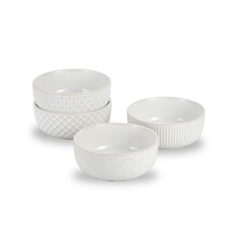 Pyrilo 26 oz Ceramic Cereal Bowls 6 Inch Soup Bowl for Kitchen Embossed Stoneware Soup Bowls for Cereal Soup Salad Pho Ramen Noodles Fruits Microwave & Dishwasher Safe Set of 4