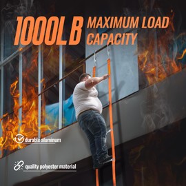 13Ft Fire Escape Ladder with 2 Heavy Hooks, 2 Story Emergency Fire Ladder with Aluminum Anti-Slip Rungs for Kids and Adults, Reusable Portable Safety Ladder for Windows and Balcony