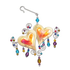 Metal Beaded Double Heart Christmas Holiday Ornament Hanging Decoration Fair Trade