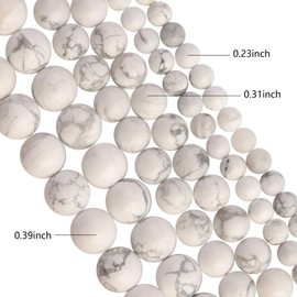 Filluck - abalorio de piedra natural de 8 mm de color blanco con turquesas de holita pulidas, redondas y suaves, para hacer joyas, 15 pulgadas (turquesas de holita blanca, 8 mm)