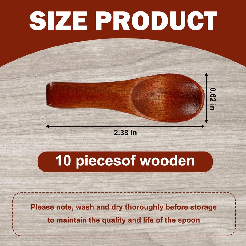 10pcs Tiny Wooden Spoons for Spices, 2.36x0.71 Inch Mini Condiment
