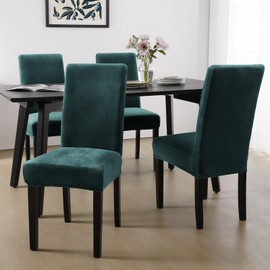 MOSAYT Velvet Dining Chair Covers Set of 4 - Stretch Slipcovers with Thick Removable Fabric for Parsons Chairs, Washable Seat Protectors for Kitchen, Banquet & Home Decor, Dark Teal