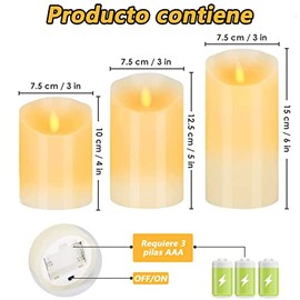 Velas Sin llama, velas eléctricas decorativas, Hasta 50 Horas de Luz, velas falsas operadas con pilas para decoraciones de festividades, celebración de temporada, decoración de Navidad y boda(3 piezas)