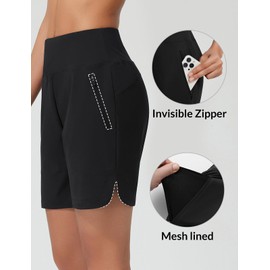 baleaf Women's 7'' Swim Board Shorts with Zipper Pockets High Waisted Tummy Control Long Beach Swimming Shorts UPF 50+ Quick Dry Modest Swimsuits Bottoms Black M