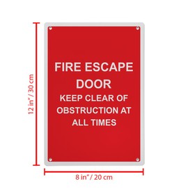 Fire Escape Door Keep Clear Of Obstruction Sign, 8.5 x 11 in" OSHA Compliant Exit Emergency Fire Sign, Weatherproof Plastic, UV resistant & Easy-to-Read Signage