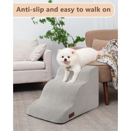 Aodisman Dog Stairs for Small Dogs,3 Step Dog Ramp for Couch and Bed,Pet Stairs with Non-Slip Bottom for Old Cats,Indoor Pet Steps,Comfort,Durable,15.4" H,Light Grey
