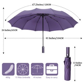 YumSur Travel Umbrella, Foldable Compact Waterproof Auto Open and Close Lightweight 12 Ribs Reinforced Windproof Umbrella for Men and Women
