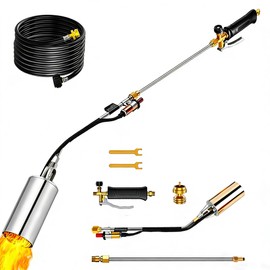 Propane Torch Weed Burner with Push Button Igniter, 10FT Hose & 500,000 BTU (Max 1.8M), Heavy Duty Detachable Blow Torch for Ice Melting, Roofing, Garden & Outdoor Use, Fits 5-40lb Propane Tanks