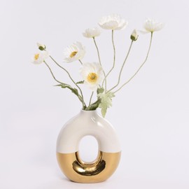 White & Gold Vase Inspired by Kintsugi Japanese Art Tapered Classic Bag Flowervase For Dried Flowers Decoration (Doughnut)
