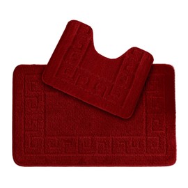 Lions Bathroom Mat Sets 2 Piece - Ultra Soft Greek Pattern Bath Toilet Bath Mat Anti Slip Pedestal Set, 100% Polypropylene, Water Absorbent, Machine Washable, Bathroom Accessory (Red)