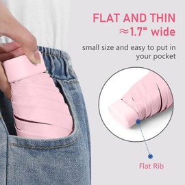 Mayoii Mini Umbrella with UPF50+ Protection, Lightweight Compact Umbrella for Women and Children, Portable UV Umbrella Small with Storage Box, Pocket Umbrella for Handbag Size, Pink