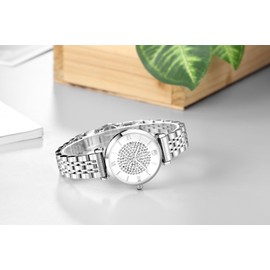 RUIMAS Men's Watches Women Fashion Japanese Quartz Watch Waterproof Unisex Diamond Watch, white silver, Classic