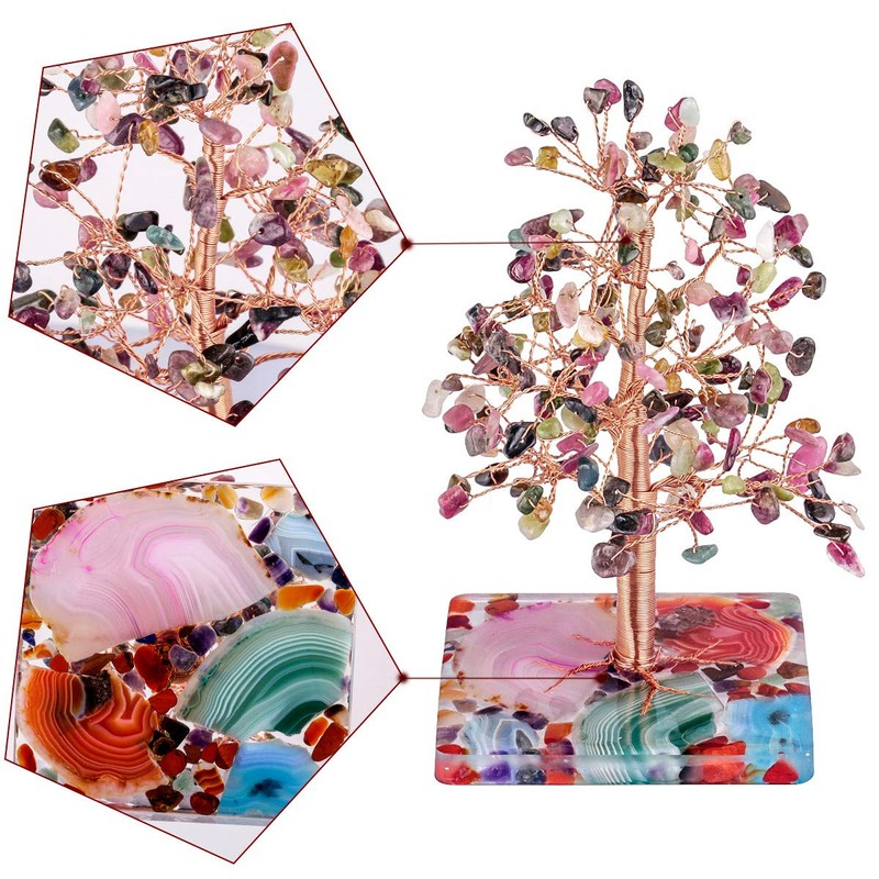 KYEYGWO 7 Chakra Crystal Tree with Agate Slices Resin Base