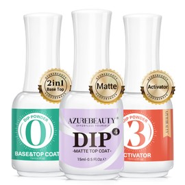 AZUREBEAUTY 3 Pcs Dip Powder Liquid Set, Base Top Coat with Activator Matte Coat Comprehensive Professional Dipping Powder Essential Set for Dip Nail Art, 15 ml 0.5 Oz Fast Dry No Nail Lamp Needed