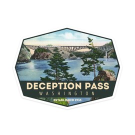 Die Cut Sticker Whidbey Island, Washington, Deception Pass Bridge, Contour Vinyl Sticker 1 to 3 inches (Waterproof Decal for Cars, Water Bottles, Laptops, Coolers), Small