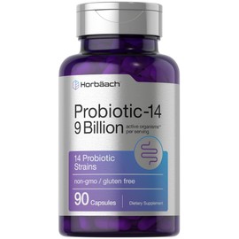 Horbäach Probiotics for Women & Men | 14 Strains for Digestive Health | 9 Billion CFU | 90 Capsules | Non-GMO & Gluten Free Supplement