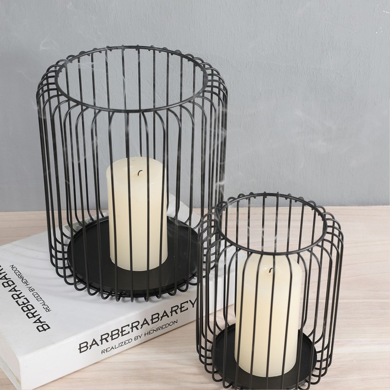 Cage Candleholder Set Matte Black Metal Cylinder Modern Simple Bird