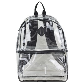 Eastsport Fully Transparent Clear Backpack with Front Pocket, Adjustable Straps and Lash Tab, Black Trim