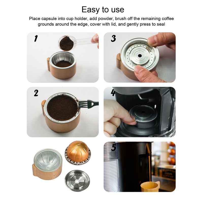 Reusable Coffee Capsules with Scoop and Brush Refillable Coffee Pods