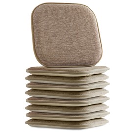 Elegant Comfort 8 Pack Chair Cushion Covers - Skid-Proof Rubber Backing - 16 x 16 Inch - Thick Dining Square Shape Seat Covers - Comfortable Textured Chair Pads with Ties - Mosaic Pattern, Taupe