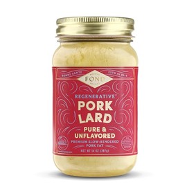 FOND Regenerative 100% Pork Lard for Cooking and Baking – 14oz Pure & Unflavored Rendered Lard, Shelf‑Stable Pasture-Raised Pork Fat for Cooking, Sautéing, Roasting, High Smoke Point, Seed Oil‑Free